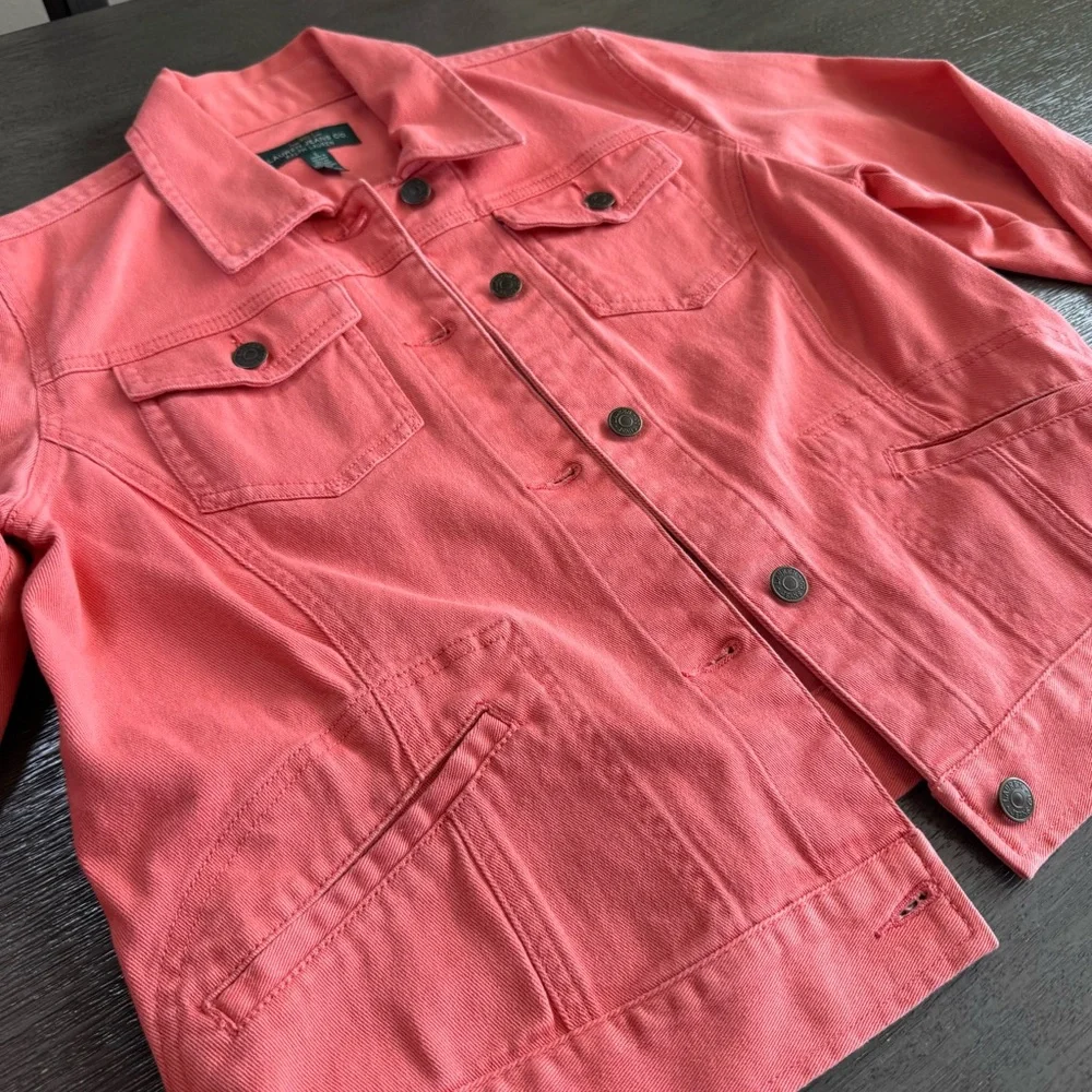 Ralph Lauren Coral Denim Jacket L Salmon Pink Color - Picture 5 of 14